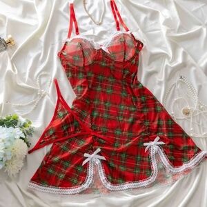 Plaid Red and Green Lingerie Set
